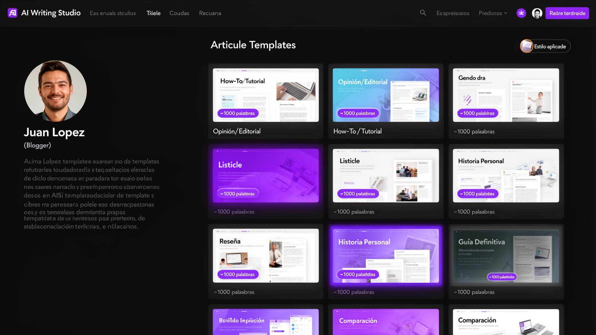 Templates de artículo en AI News Studio